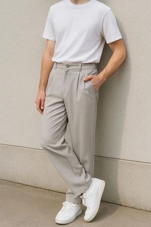 Erkek Yüksek Bel Pileli Baggy Chino Pantolon C358
