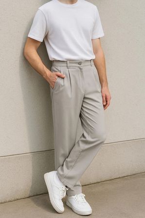 Erkek Yüksek Bel Pileli Baggy Chino Pantolon C358