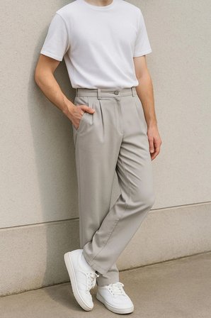 Erkek Yüksek Bel Pileli Baggy Chino Pantolon C358