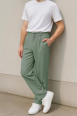Erkek Yüksek Bel Pileli Baggy Chino Pantolon C358