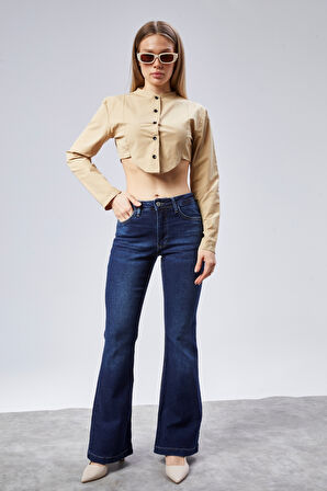 CEDY DENIM Yüksek Kalite Kadın 5 Cep Düşük Bel İspanyol Paça SkinnyFit Esnek Jean Pantolon C619