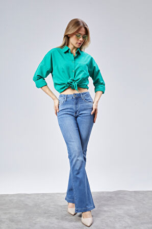 CEDY DENIM Yüksek Kalite Kadın 5 Cep Düşük Bel İspanyol Paça SkinnyFit Esnek Jean Pantolon C619