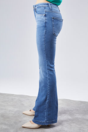 CEDY DENIM Yüksek Kalite Kadın 5 Cep Düşük Bel İspanyol Paça SkinnyFit Esnek Jean Pantolon C619