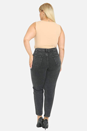 Mom Fit Jean Büyük Beden Yüksek Bel Carrot Kesim Dar Paça Pileli Esnek Kot Pantolon C600