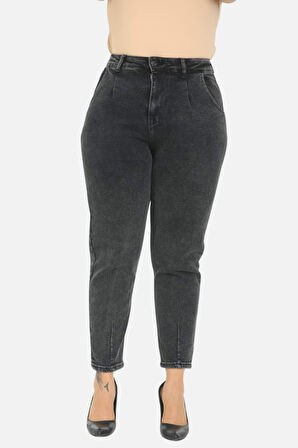 Mom Fit Jean Büyük Beden Yüksek Bel Carrot Kesim Dar Paça Pileli Esnek Kot Pantolon C600