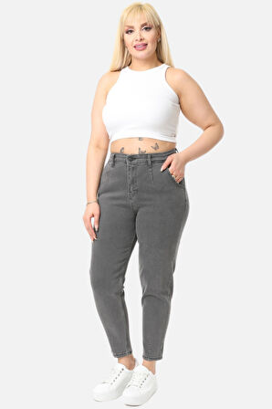 Mom Fit Jean Büyük Beden Yüksek Bel Carrot Kesim Dar Paça Pileli Esnek Kot Pantolon C600