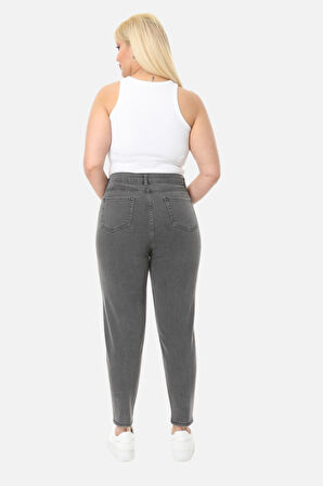 Mom Fit Jean Büyük Beden Yüksek Bel Carrot Kesim Dar Paça Pileli Esnek Kot Pantolon C600