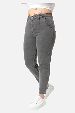 Mom Fit Jean Büyük Beden Yüksek Bel Carrot Kesim Dar Paça Pileli Esnek Kot Pantolon C600