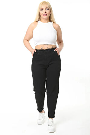 Mom Fit Jean Büyük Beden Yüksek Bel Carrot Kesim Dar Paça Pileli Esnek Kot Pantolon C600