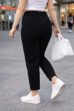 Mom Fit Jean Büyük Beden Yüksek Bel Carrot Kesim Dar Paça Pileli Esnek Kot Pantolon C600