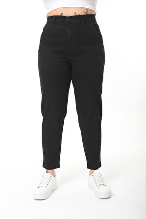 Mom Fit Jean Büyük Beden Yüksek Bel Carrot Kesim Dar Paça Pileli Esnek Kot Pantolon C600