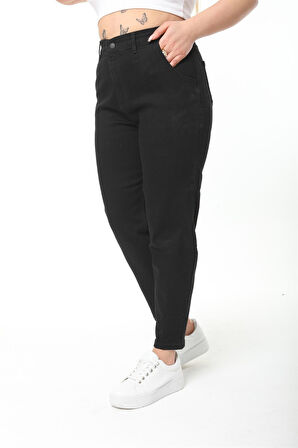 Mom Fit Jean Büyük Beden Yüksek Bel Carrot Kesim Dar Paça Pileli Esnek Kot Pantolon C600