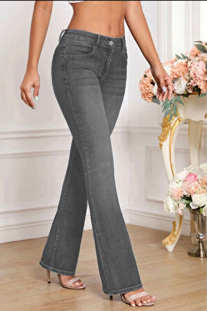 CEDY DENIM Yüksek Kalite Kadın 5 Cep Düşük Bel İspanyol Paça SkinnyFit Esnek Jean Pantolon C619