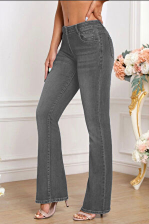 CEDY DENIM Yüksek Kalite Kadın 5 Cep Düşük Bel İspanyol Paça SkinnyFit Esnek Jean Pantolon C619