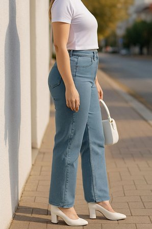 CEDY DENIM - Kadın Büyük Benden Boru Paça Yüksek Bel Regular Fit Likralı Pantolon  C626
