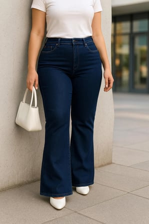CEDY DENIM - Kadın Siyah Büyük Beden İspanyol Paça Yüksek Bel Skinny Fit Likralı Pantolon  C628