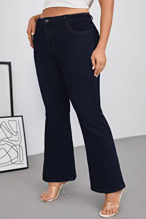 CEDY DENIM - Kadın Siyah Büyük Beden İspanyol Paça Yüksek Bel Skinny Fit Likralı Pantolon  C628