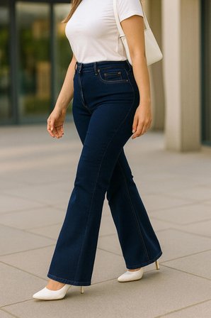 CEDY DENIM - Kadın Siyah Büyük Beden İspanyol Paça Yüksek Bel Skinny Fit Likralı Pantolon  C628