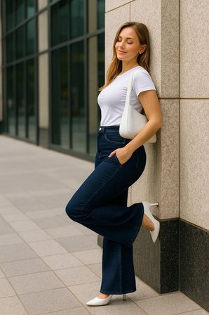 CEDY DENIM - Kadın Siyah Büyük Beden İspanyol Paça Yüksek Bel Skinny Fit Likralı Pantolon  C628