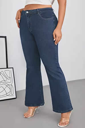 CEDY DENIM - Kadın Siyah Büyük Beden İspanyol Paça Yüksek Bel Skinny Fit Likralı Pantolon  C628