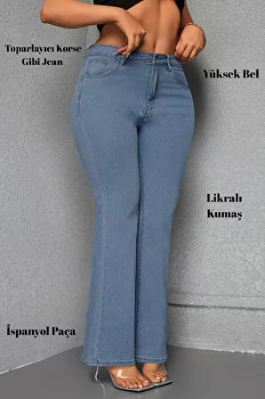 CEDY DENIM - Kadın Siyah Büyük Beden İspanyol Paça Yüksek Bel Skinny Fit Likralı Pantolon  C628