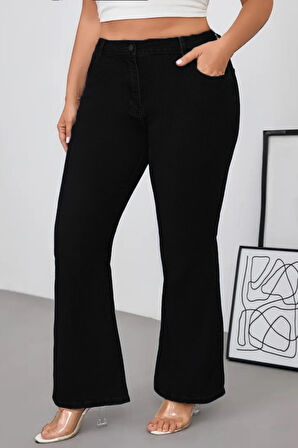 CEDY DENIM - Kadın Siyah Büyük Beden İspanyol Paça Yüksek Bel Skinny Fit Likralı Pantolon  C628