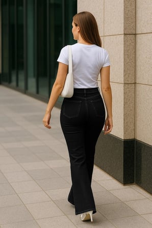 CEDY DENIM - Kadın Siyah Büyük Beden İspanyol Paça Yüksek Bel Skinny Fit Likralı Pantolon  C628
