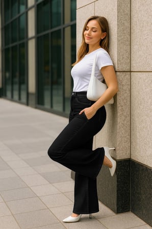 CEDY DENIM - Kadın Siyah Büyük Beden İspanyol Paça Yüksek Bel Skinny Fit Likralı Pantolon  C628