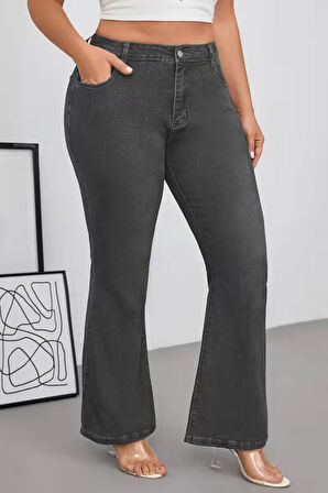 CEDY DENIM - Kadın Siyah Büyük Beden İspanyol Paça Yüksek Bel Skinny Fit Likralı Pantolon  C628