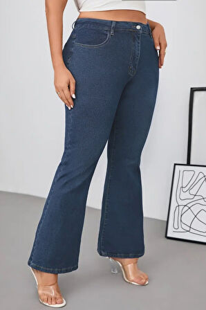 CEDY DENIM - Kadın Siyah Büyük Beden İspanyol Paça Yüksek Bel Skinny Fit Likralı Pantolon  C628