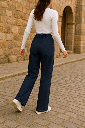 CEDY DENIM- Likralı Kumaş  Cepsiz Beli Lastikli Palazzo Pantolon  C640 