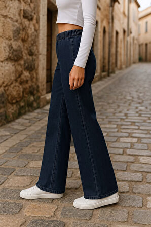 CEDY DENIM- Likralı Kumaş  Cepsiz Beli Lastikli Palazzo Pantolon  C640 