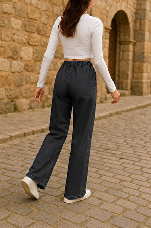 CEDY DENIM- Likralı Kumaş  Cepsiz Beli Lastikli Palazzo Pantolon  C640 