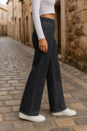 CEDY DENIM- Likralı Kumaş  Cepsiz Beli Lastikli Palazzo Pantolon  C640 