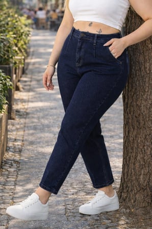 Mom Fit Jean Büyük Beden Yüksek Bel Carrot Kesim Dar Paça Pileli Esnek Kot Pantolon C600