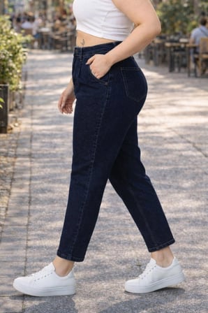 Mom Fit Jean Büyük Beden Yüksek Bel Carrot Kesim Dar Paça Pileli Esnek Kot Pantolon C600