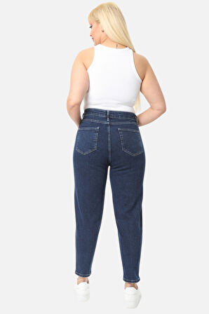 Mom Fit Jean Büyük Beden Yüksek Bel Carrot Kesim Dar Paça Pileli Esnek Kot Pantolon C600