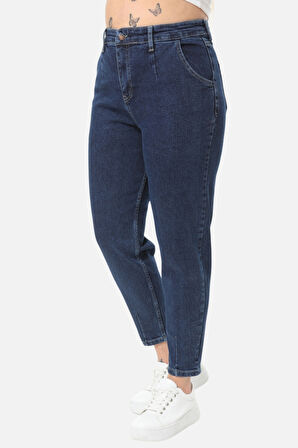 Mom Fit Jean Büyük Beden Yüksek Bel Carrot Kesim Dar Paça Pileli Esnek Kot Pantolon C600