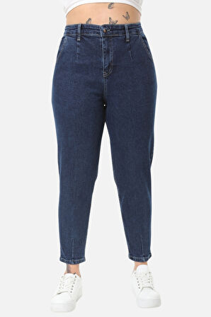 Mom Fit Jean Büyük Beden Yüksek Bel Carrot Kesim Dar Paça Pileli Esnek Kot Pantolon C600