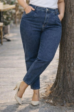 Mom Fit Jean Büyük Beden Yüksek Bel Carrot Kesim Dar Paça Pileli Esnek Kot Pantolon C600