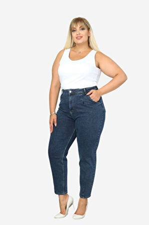 Mom Fit Jean Büyük Beden Yüksek Bel Carrot Kesim Dar Paça Pileli Esnek Kot Pantolon C600