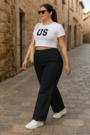 CEDY DENIM- Büyük Beden Likralı Kumaş  Cepsiz Beli Lastikli Palazzo Pantolon  C642 
