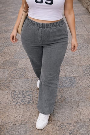 CEDY DENIM- Büyük Beden Likralı Kumaş  Cepsiz Beli Lastikli Palazzo Pantolon  C642 