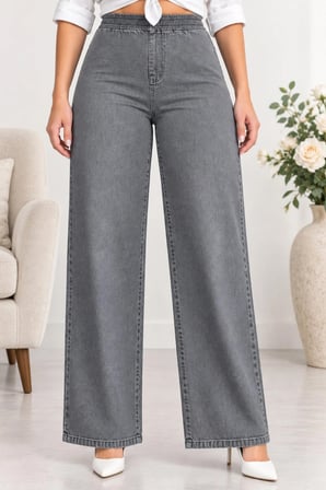 CEDY DENIM- Büyük Beden Likralı Kumaş  Cepsiz Beli Lastikli Palazzo Pantolon  C642 