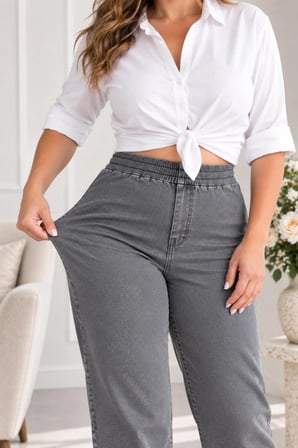 CEDY DENIM- Büyük Beden Likralı Kumaş  Cepsiz Beli Lastikli Palazzo Pantolon  C642 