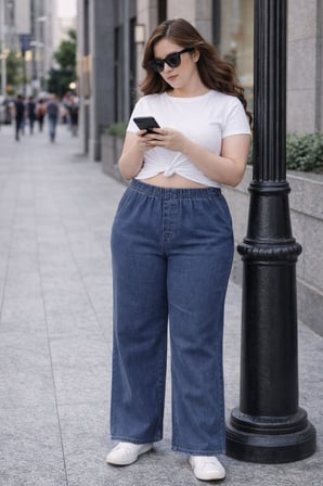 CEDY DENIM- Büyük Beden Likralı Kumaş  Cepsiz Beli Lastikli Palazzo Pantolon  C642 