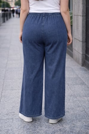 CEDY DENIM- Büyük Beden Likralı Kumaş  Cepsiz Beli Lastikli Palazzo Pantolon  C642 
