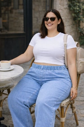 CEDY DENIM- Büyük Beden Likralı Kumaş  Cepsiz Beli Lastikli Palazzo Pantolon  C642 