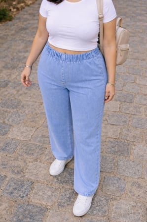 CEDY DENIM- Büyük Beden Likralı Kumaş  Cepsiz Beli Lastikli Palazzo Pantolon  C642 