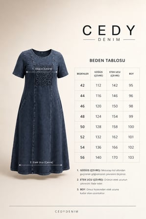 CEDY DENIM Taş İşlemeli Oversize Elbise Rahat Kalıp Günlük Şık Cep Detaylı Yazlık Kadın Elbise  